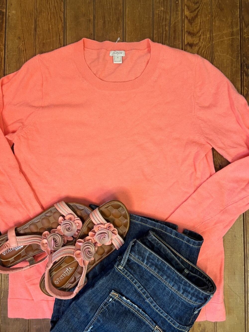 J. Crew women’s Coral/Pink Crewneck Sweater lightweight cotton wall blend - Picture 1 of 6